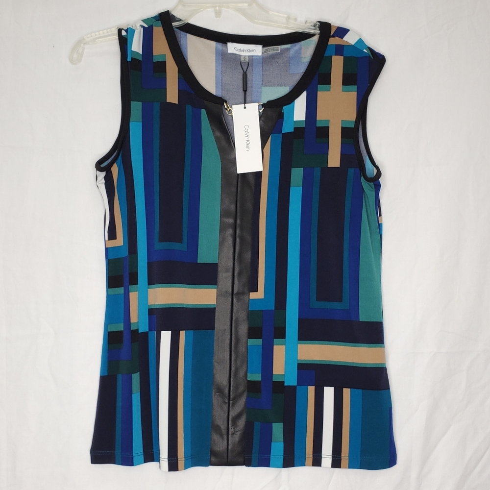 Calvin Klein Blue Black Sleeveless Spring Top